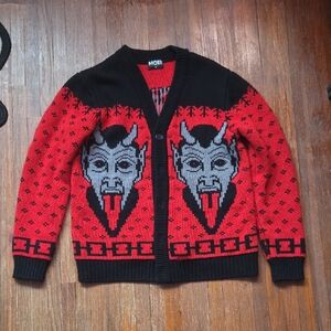 MOB Red & Black Devil/Krampus Cardigan Sweater